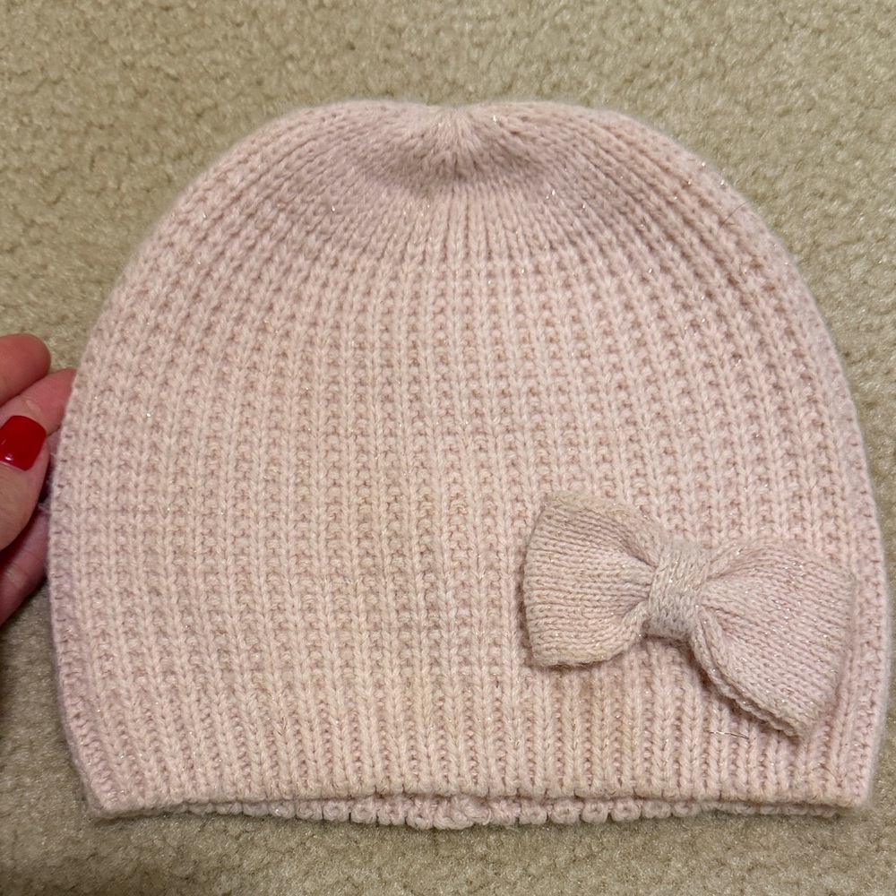 H&M Light Pink Knit Beanie with Bow